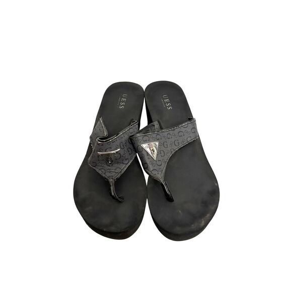 Guess Flip Flops Womens 11 Wedge Sandals Black Logo Platform Slides Retro Y2K - Picture 1 of 7